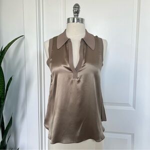 NWT cinq a sept Women’s Pewter Silk Collared Top